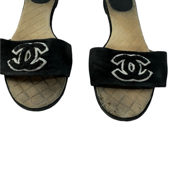 Chanel Black Embroidered Logo Slides size 40 - Picture 3 of 11